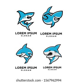 set of blue shark fish predator logo icon design vector illustration