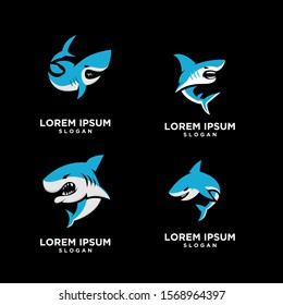 set of blue shark fish predator logo icon design vector illustration