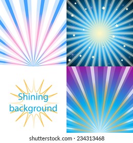 Set of blue  shining backgrounds with sun rays and stars