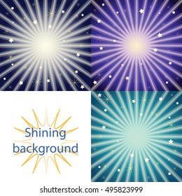 Set of  blue shining backgrounds with sun rays 