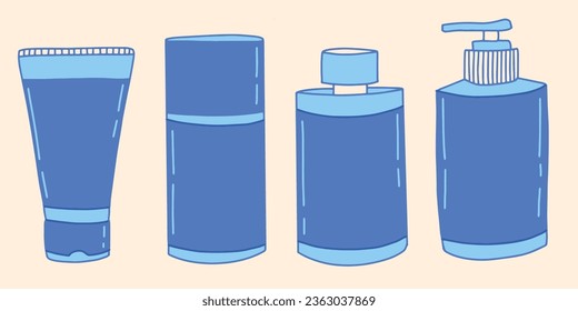 set of blue shower jars isolated on a white background