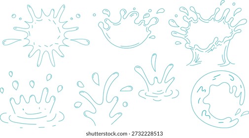 A set of blue silhouette illustrations on a white background, featuring various shapes and designs