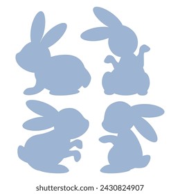 Set of blue silhouettes of bunnies