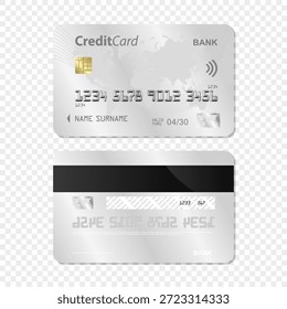 Set of Blue Silver card transparent background. Bank card design. Bank Card Mockup