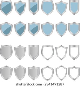 Set of  blue and silver shield vector. Silver chrome vector shield