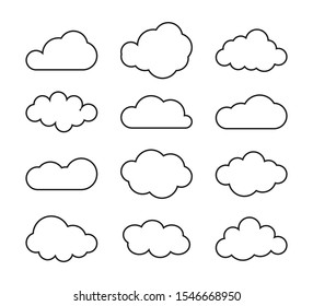 Set of blue sky, clouds. Cloud icon, cloud shape. Set of different clouds.
