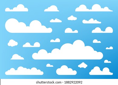 Set of blue sky, clouds Cloud icon, cloud shape. Set of different clouds. Collection of cloud icon, shape, label, symbol