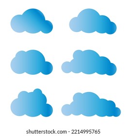 Set of blue sky, clouds. Cloud icon, cloud shape. Set of different clouds. Collection of cloud icon, shape, label, symbol. Graphic element vector. Vector design element for logo, web and print.