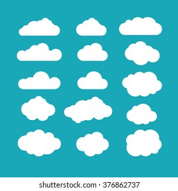 Набор голубого неба, облака. Значок облака, форма облака. Набор разных облаков. Коллекция значков облаков, фигур, ярлыков, символов. Вектор графического элемента. Элемент векторного дизайна для логотипа, Интернета и печати.