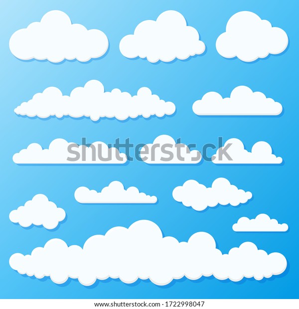 Set of blue sky, clouds. Cloud icon, cloud shape.\
Set of different clouds. Collection of cloud icon, shape, label,\
symbol. Graphic element vector. Vector design element for logo, web\
and print.