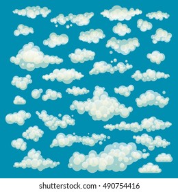 Set of blue sky, clouds. icon shape. different. Collection label, symbol. Graphic element vector. design for logo, web and print. art