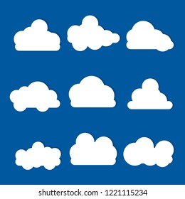 Set of blue sky, clouds. Clouds set isolated on blue background. Vector illustration. 
