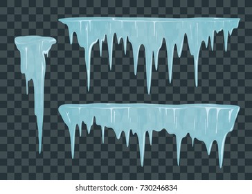 Conjunto de partículas azules de nieve. Aislado sobre un fondo transparente. Ilustración del vector, pasos 10.