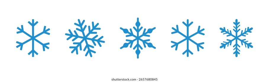 Conjunto de iconos de copo de nieve azul colección aislada sobre fondo blanco.
