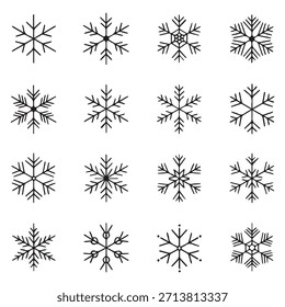 Set blue snowflake icons collection isolated on white background
