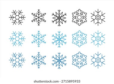 Set blue snowflake icons collection isolated on white background.