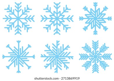 Conjunto de iconos de copo de nieve azul, invierno y Navidades Vector plano Colección de cristal de nieve