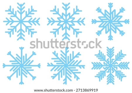 Set of Blue Snowflake Icons, Winter and Christmas Flat Vector Snow Crystal Collection