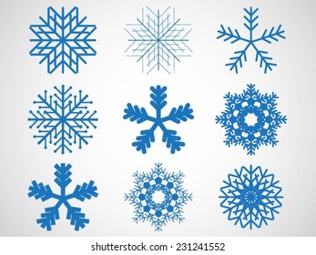 set of blue snowflakes