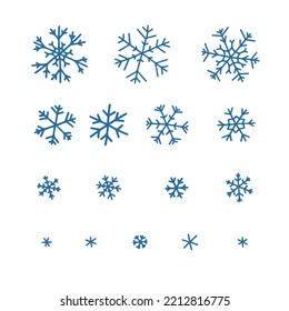 Legen Sie blaue Schneeflocken als Doodle. handgezeichnete Vektorgrafik