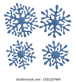 A set of blue snowflakes. Drawing in a doodle. Illustration by hand.