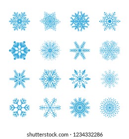 set of blue snowflakes. flat design isolated on white background. winter decoration