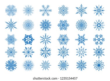 set of blue snowflakes. flat design isolated on white background. winter decoration