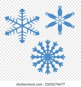 Conjunto de copos de nieve azul, estilo plano, 3 tipos