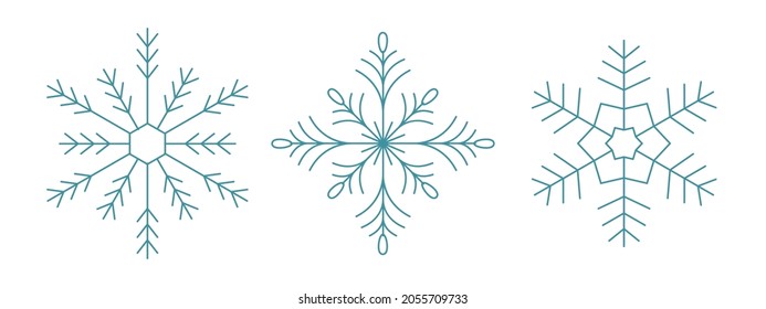 Set of blue snowflakes. Icon logo design. Ice crystal winter symbol. Template for winter design. Isolated vector illustration 