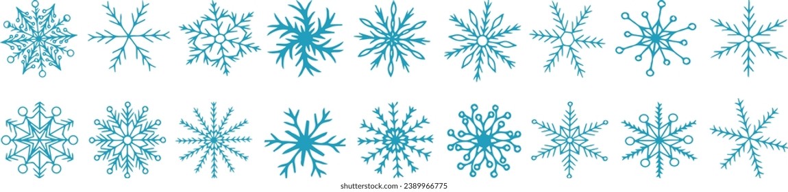 Set von blauen Schneeflocken-Symbolen in Vektorgrafik