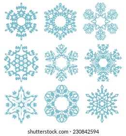 Set blue snowflakes isolated on a white background for your design