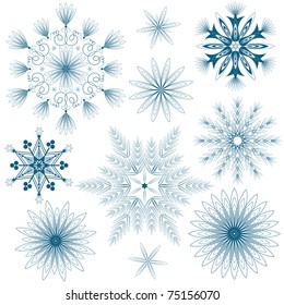 Set blue snowflakes isolated on white (vector)