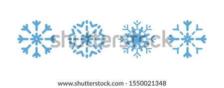 Set of blue Snowflakes, isolated on white background. Snowflake collection different shape. Snowflakes vector icons in a row. Eps10