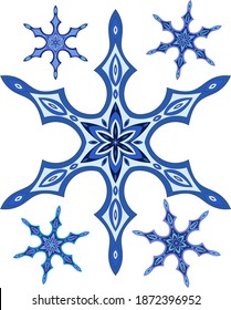 Set of blue snowflakes. Vector illustration on white background.