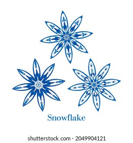 Set von blauen Schneeflocken Vektorgrafik.Winterdekoration, Kälte, Frost, Winterferien, Weihnachten und Neues Jahr, neues Jahr 2022, Urlaub, Feiern