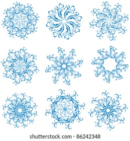 Set of blue snowflakes. Vector winter element for design