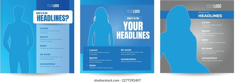 set of blue social media banner with template for photo place and simple modern style