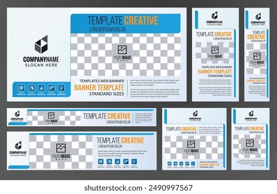 Set of Blue social media, Web banners templates, Coverpage Standard sizes with space. Vector illustration