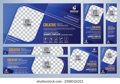 Set of Blue social media, Web banners templates, Coverpage Standard sizes with space. Vector illustration