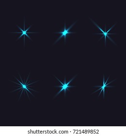 Set of blue sparkles. Vector elements for design on a dark background