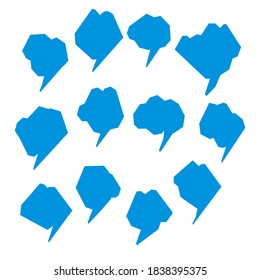 Set of blue speech bubbles. Cartoon Vector illustration. Isolated on transparent white background. Hand draw style, dialog clouds.