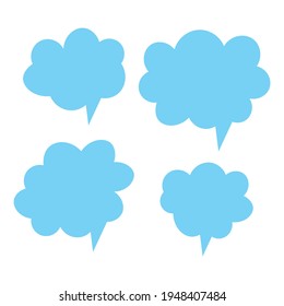 Set of blue speech bubbles. Cartoon Vector illustration. Isolated on transparent white background. Hand draw style, dialog clouds.
