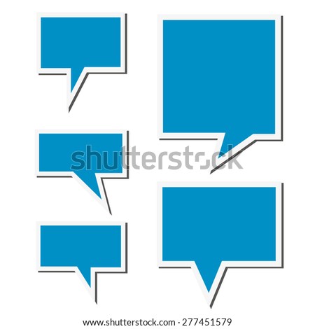 Set of blue speech sticker bubbles. Isolated on white background.