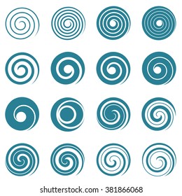 Set of blue spirals, vector elements