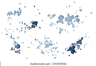 Set of blue splash on white background. Grunge ink blots and drops. vector illustration