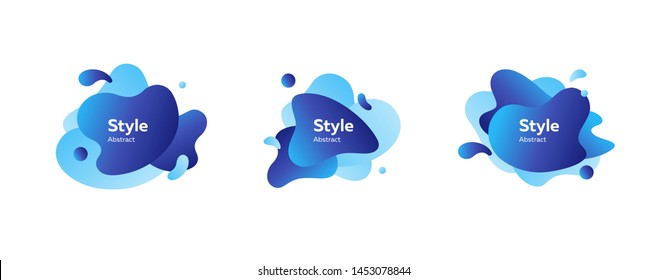 Set of blue splashing abstract shapes with place for text. Dynamical colored forms. Gradient banners with flowing liquid shapes. Template for design of logo, flyer or presentation. Vector illustration
