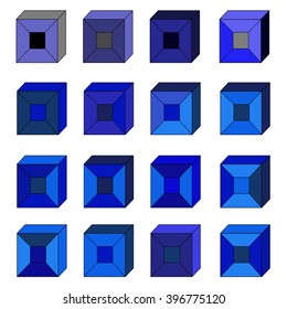 Set of blue square buttons
