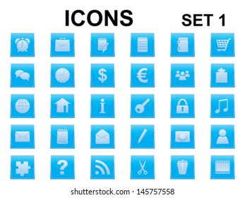 set of blue square icons