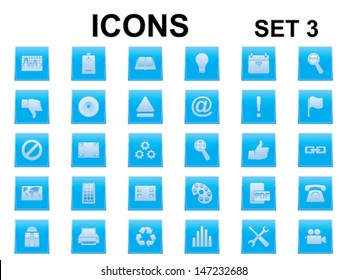 set of blue square icons