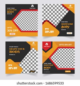 Set of blue square vector web for social networks with diagonal color elements and space for photo. Templates for web standard size.